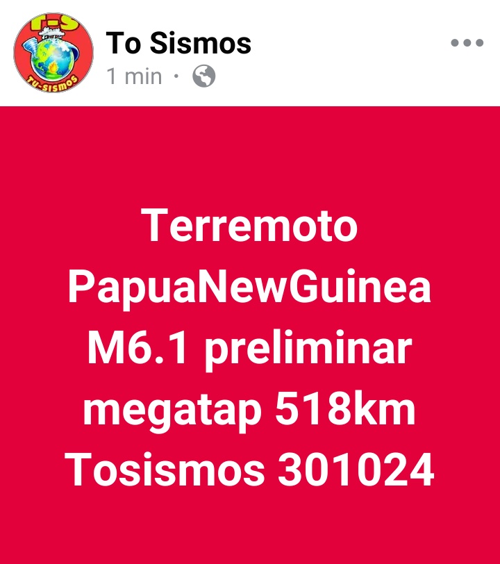sismos2386's tweet photo. #Tusismos
301024
#Terremoto #PapuaNewGuinea altamente profundo #precursor de #magnitud mayor 
#comparte
#sigueme
#dalike
#Damegusta
#ReelsVirales
#videoviral #Darlike
#atodos https://t.co/9Fg2IlHFjA