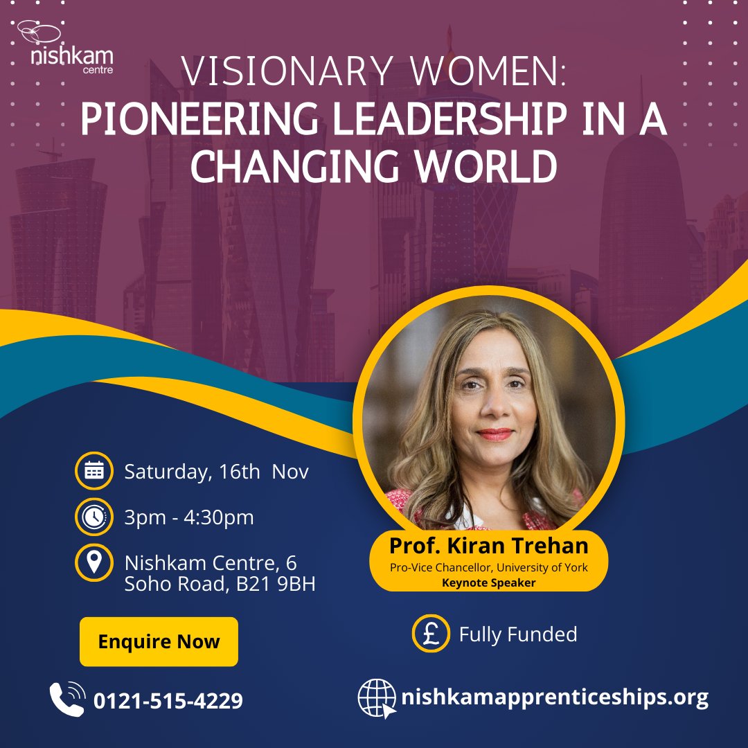 Nishkam Centre (@nishkamcentre) on Twitter photo Join us for our upcoming events, featuring a lineup of exceptional women in #leadership!
📅Nov 14, 6pm-7:30pm: <a href="/Ms_SThompson/">Sharon Thompson🌹🇰🇳</a> on Public & Voluntary Sector Leadership
📅Nov 16, 3pm-4:30pm: <a href="/ProfKTrehan/">Kiran Trehan</a> on Visionary Women in Leadership
Register Here👇
forms.gle/95GPNPNGC9tg5W… Join us for our upcoming events, featuring a lineup of exceptional women in #leadership!
📅Nov 14, 6pm-7:30pm: <a href="/Ms_SThompson/">Sharon Thompson🌹🇰🇳</a> on Public & Voluntary Sector Leadership
📅Nov 16, 3pm-4:30pm: <a href="/ProfKTrehan/">Kiran Trehan</a> on Visionary Women in Leadership
Register Here👇
forms.gle/95GPNPNGC9tg5W…