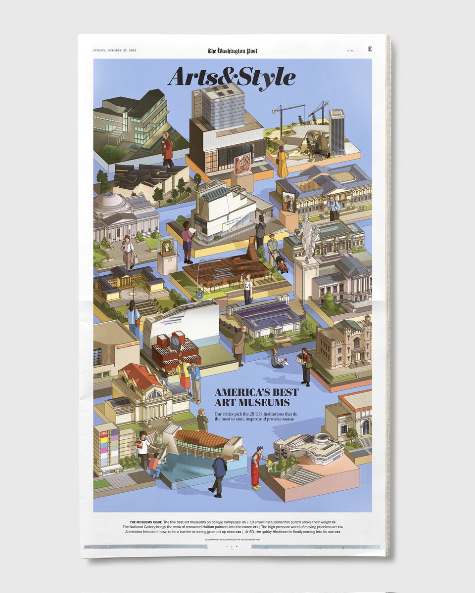 The Washington Post - Americas Best Art Museums 

A great cover to work on for <a href="/washingtonpost/">The Washington Post</a>, 20 museums to illustrate inside and on the cover itself. Here's the cover itself from last Sundays issue...