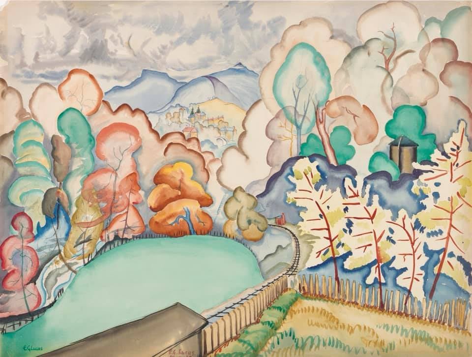 "Delicious autumn! My very soul is wedded to it, and if I were a bird I would fly about the Earth seeking the successive autumns." George Eliot
Edwin G. Lucas, Water of Leith Valley and Pentland Hills from Kingsknowe, 1938. City Art Centre, Museums &amp; Galleries Edinburgh.