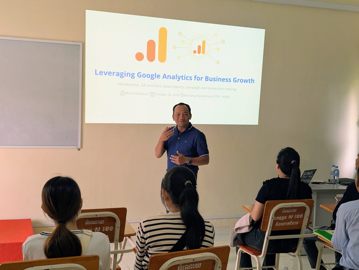chamnanmuon's tweet photo. Glad to have the participants with different backgrounds attending my sharing session about #GoogleAnalytics on 26 Oct
 at #BarCampBattambang 2024 conference in #Battambang province 🇰🇭 😍🙏.

#cambodia #tech #google101 #nanshare https://t.co/GPSOXIPU8D