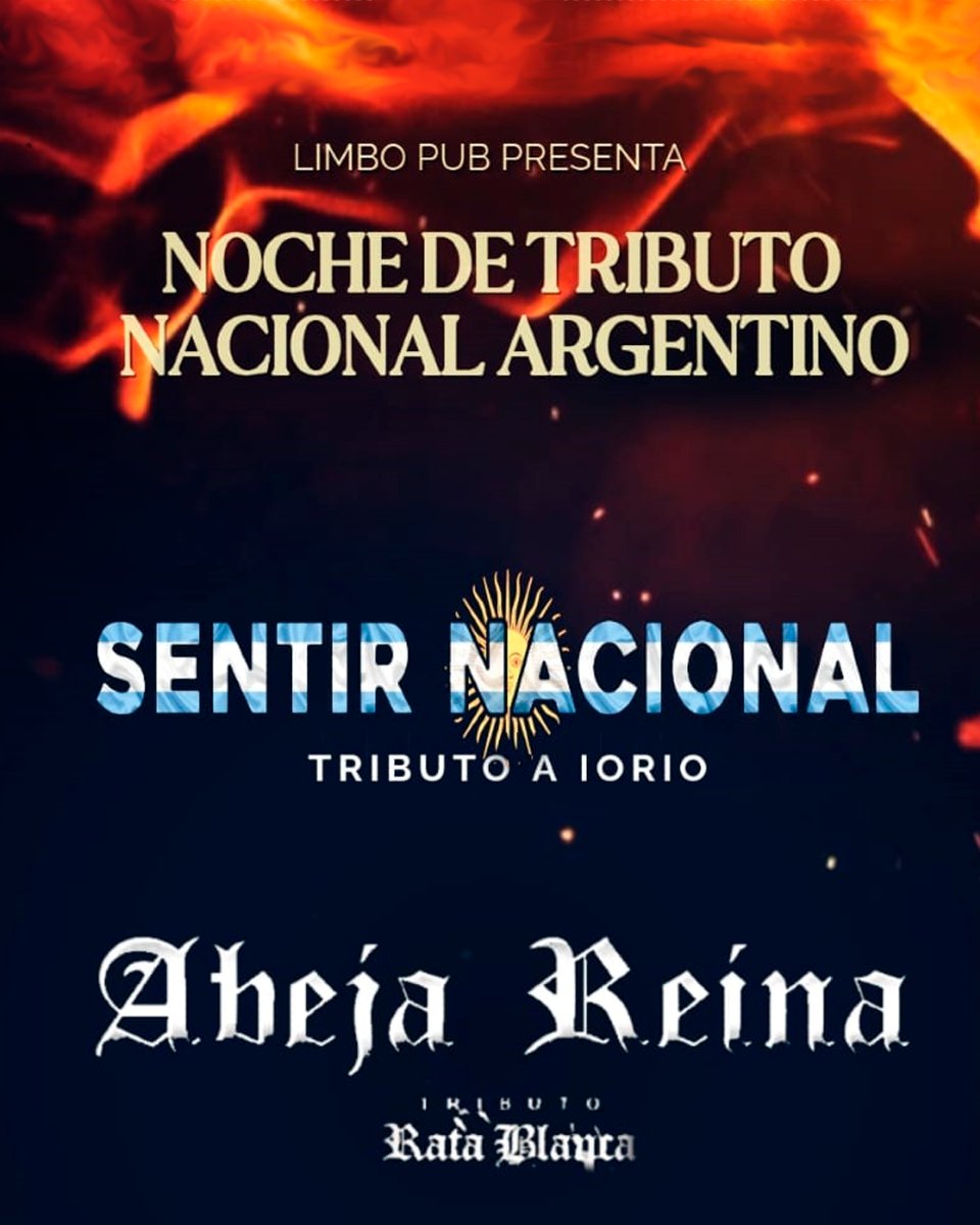 SENTIR NACIONAL - Tributo a Iorio
📅Viernes 01 de Noviembre - 22:30Hs
📍Limbo Pub - Guemes 1361 - PARANÁ
🎟️ticketway.com.ar