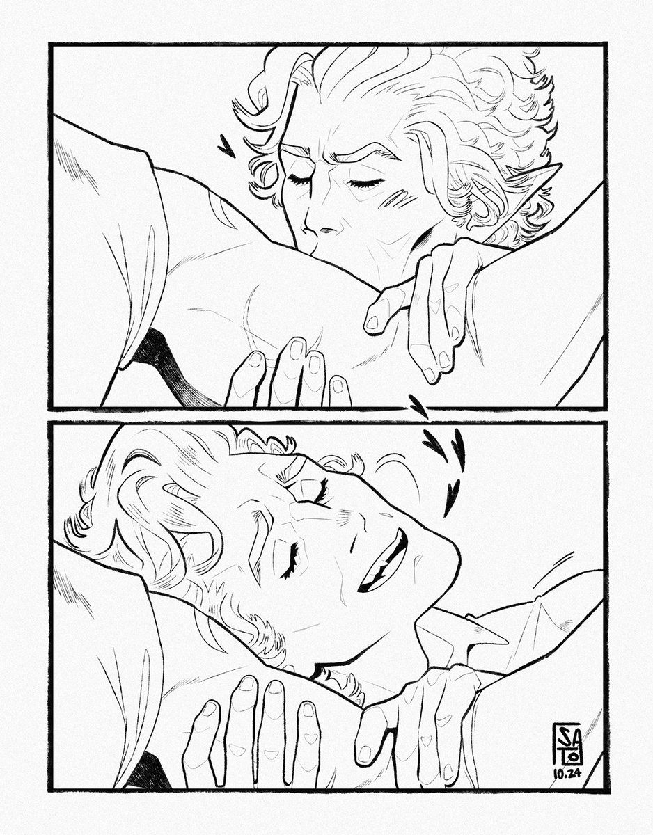 "Hmmmm delicious~"
[Comm of Astarion &amp; <a href="/ubiquitously/">thatcerealkiller.bsky.social</a> 's Angelus ('s hot arm) ] 💪👄❤