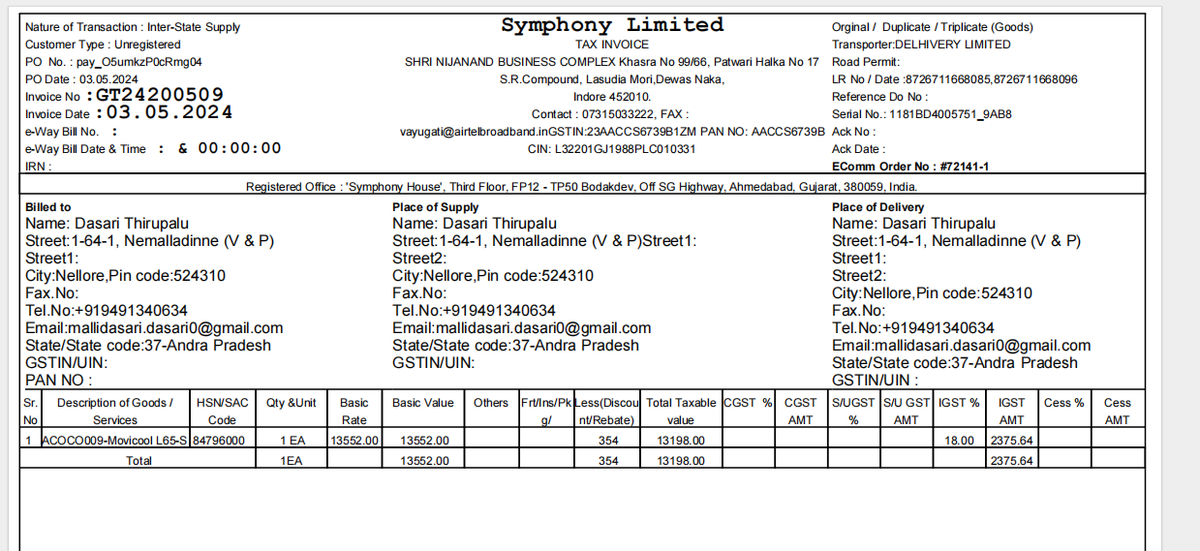 MallikarjunDas2's tweet photo. @symphonylimited Attaching the invoice https://t.co/q0Brcp4DKA