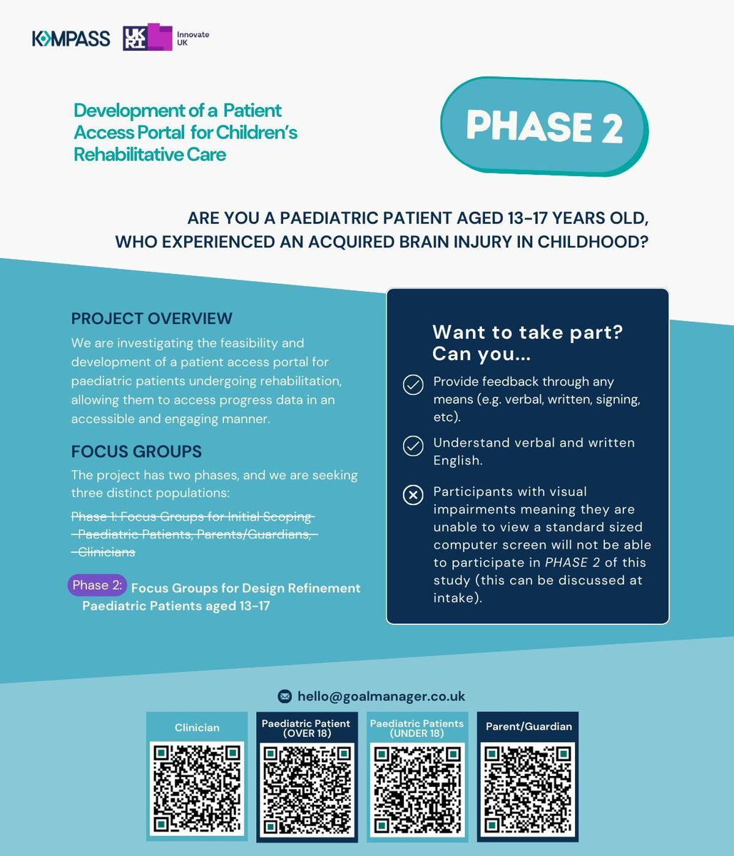 🔍 We’re building an easy-to-use platform that lets young patients track their rehab progress and stay motivated. And the best part? It’s been shaped by patient feedback—so your voice really counts! 

🌟 Ready to make a difference? Sign up: forms.gle/3wHumrvqg9bAW5…