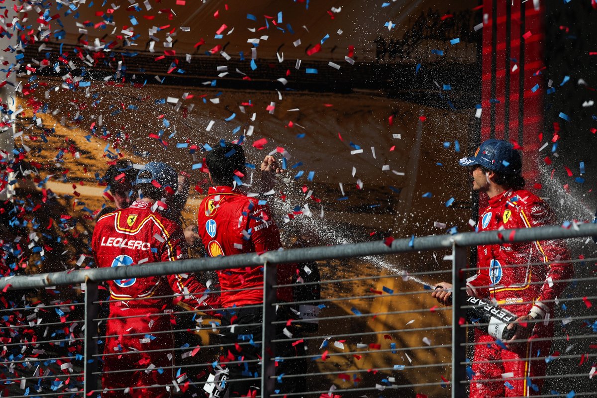 ScuderiaFerrari's tweet photo. A special two weeks for the team ❤️🏆 https://t.co/TLoKiorTm9