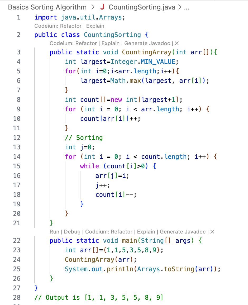 🚀 Implemented Counting Sort in Java! By counting occurrences, this algorithm efficiently sorted [1, 1, 5, 3, 5, 8, 9] into [1, 1, 3, 5, 5, 8, 9]. Perfect for non-negative integer arrays! #Java #CountingSort #Algorithms #CodeNewbie #100DaysOfCode
