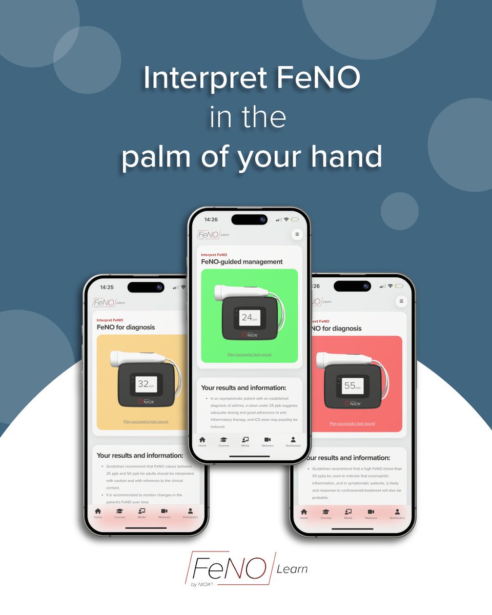 FeNObyNIOX's tweet photo. Need help to interpret FeNO test results? Simply input FeNO test results and you'll get information based on the current guidelines.  Interpret results on the go - now available on FeNO Learn: https://t.co/Jn2VFTr0JI https://t.co/v4qibab3Ul
