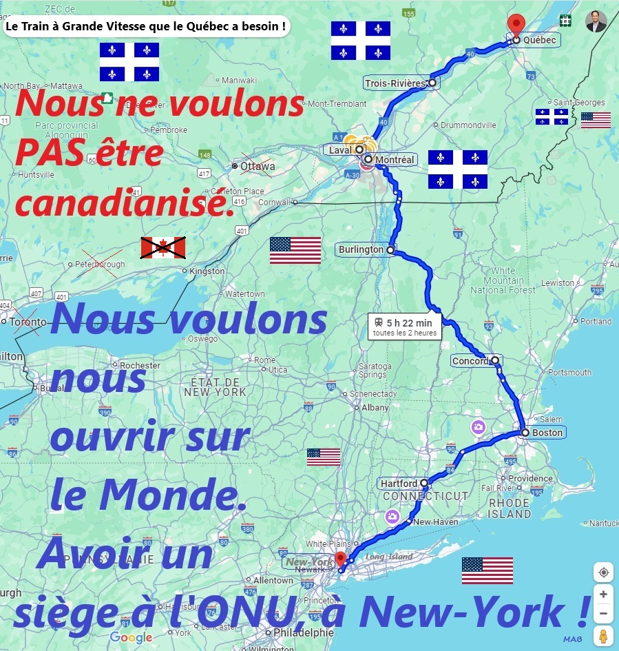 MarcAndreBahl's tweet photo. Le Québec doit diriger son TGV vers New York, et ses 20 M de consommateurs, qui nous aiment et vont venir dépenser ici.
Plutôt que vers Toronto et ses 6,5 M d'assimilateurs qui nous détestent, et vont venir nous noyer démographiquement.
@PaulPlamondon @francoislegault @mbockcote https://t.co/fURaSze9yh