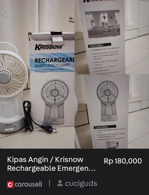 bubunyaZ's tweet photo. Lihat 'Kipas Angin / Krisnow Rechargeable Emergency Lamp', tersedia di Rp 180,000 di #Carousell: https://t.co/z9Lf75CfnJ
#kipasangin https://t.co/k8RWV7Pu21