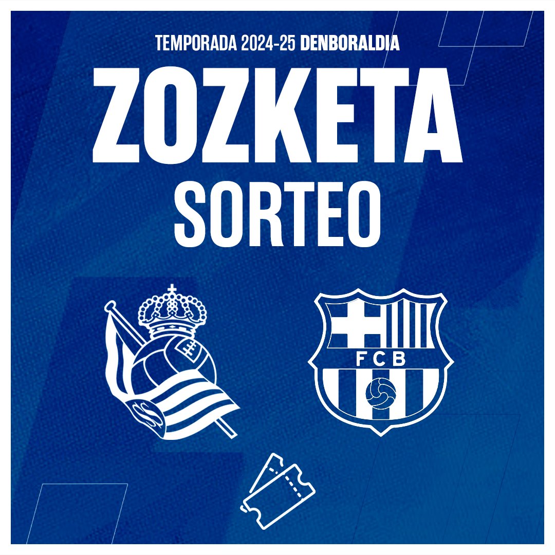 RealSociedadEUS's tweet photo. 💥 𝗭𝗢𝗭𝗞𝗘𝗧𝗔 💥

FC Barcelonaren aurkako partidarako (azaroak 10, 21:00) BI SARRERA zozkatzen ditugu! RT egin eta parte hartu!

#RealSociedadBarça