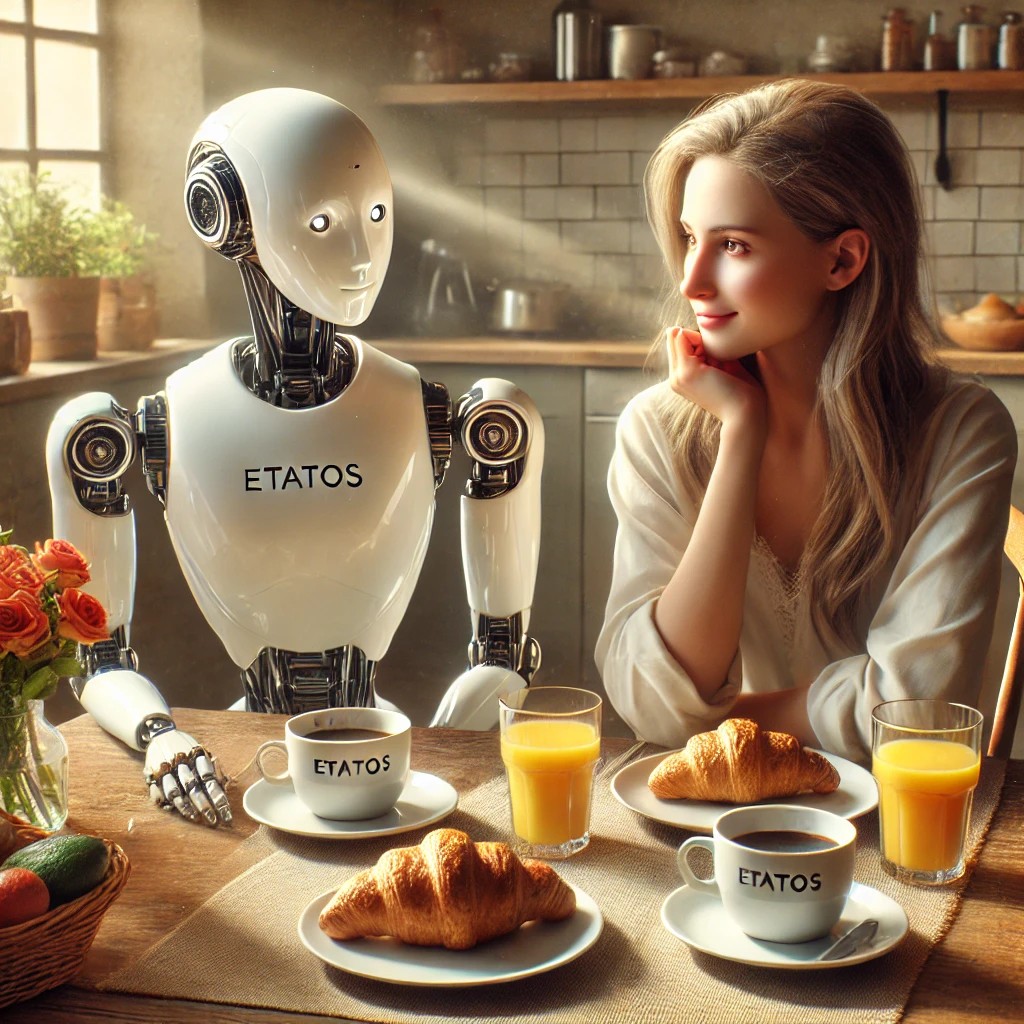 Jackielthequeen's tweet image. Breakfast tastes better with good company. 
#MorningMoments #RobotFriend #SpecialBonds #AIArt #eTatos #MorningVibes #BestFriends #RobotAndMe #AlexMyBestFriend