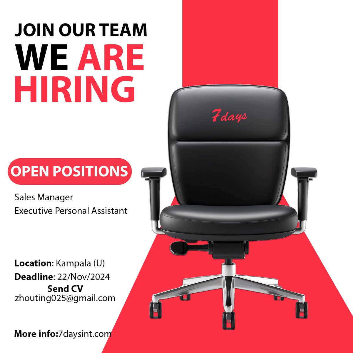 7daysint's tweet photo. We #7daysinternational are looking for talented individuals to join us as Sales Managers and Executive Personal Assistants. We'd love to hear from you if you’re passionate, skilled, and ready for a new opportunity! #7days #pms #periodtalk #sanitarypads #JobOpportunities #jobs https://t.co/bmvEZ682Fs