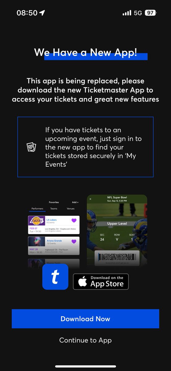 __Zero's tweet photo. Why is @TicketmasterUK telling me to download a new app, but then it isn't available in my country? 😅 https://t.co/dGjP0ki7dp
