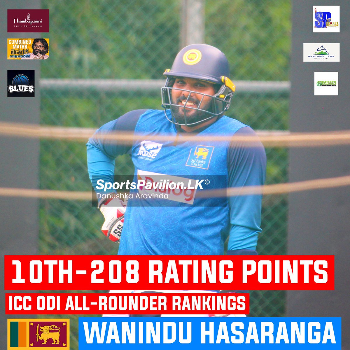 DanuskaAravinda's tweet image. ICC Latest ODI 🏏⚾️  Rankings 

🇱🇰🏏 ⚾️  @Wanindu49  - No : 🔟

#sportspavilionlk #ICCODIRankings #danushkaaravinda #WaninduHasaranga