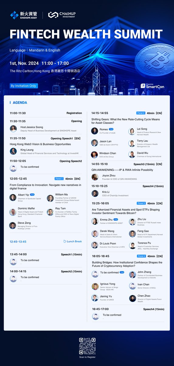🌟 Excited to announce that we will be speaking at the Fintech Wealth Summit 2024 hosted by SINOHOPE Asset on Nov 1st at The Ritz-Carlton! Join us to explore the latest trends in Web3, AI, Fintech, and more. 
RSVP: lu.ma/kor158r8
#FintechWealthSummit2024 #SINOHOPEAsset
