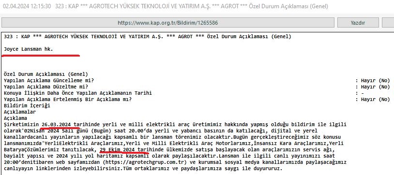 RomanceTrader's tweet photo. #AGROT 📌23 Kasım tarihinde 5.21 fiyatından arz edilip 16 Şubat tarihinde 47.24 seviyesine yükselip %807 prim yapan, sonrasında 16 Şubat 2024 tarihinde 47.24 fiyatından hisse 14 Ekim'e kadar 10 ayda 11.73 fiyatına düşerek %75 değer kaybedecen ve binlerce yatırımcısını mağdur eden hissenin KAP haberleri ile havada kalan gelişmelerle ilgili CEVAPSIZ SORULAR SORULAN Alt paylaşımı 75 kişi beğenmiş, 5 kişi retweet etmiş paylaşım 12.276 gösterim elde edebilmiş sadece.. NEDEN?@agrotechgrup sizin var mı bir fikriniz bu konuda? 
📌Mağduru çok, isyan edeni çok ancak ne hikmetse kılını kıpırtadan yok, #agrot yazıp önceki kap haberlerinin akıbetini soran yok, yatırım danışmanını arayıp bilgi almaya çalışan yok AMA MAĞDURU ÇOK, benim paylaşımımdan ne çıkar, yatırım danışmanını arasam ne olur demeyin GÜNDEMDE TUTUN.. Sosyal medyanın gücüne inanın en azınan inanmaya, hakkınız olanı savunmaya devam edin.. Ben sormaya devam ediyorum en azından retweet edin, başkalarının hatırlamasına yardımcı olun..  
📌25 Mart 2024 tarihinde Joyce Elektrikli Araç şirketinin %75'in satın alındığını, bu şirket birleşmesi ile YERLİ MOTOR, YERLİ BATARYA, yerli elektronik sistemlere sahip L7 SINIFI YERLİ ELEKTRİKLİ ARACIN 29 Ekim 2024 tarihinde 699.000 TL'den satışa çıkartılacağını belirttin.. BUGÜN 30 EKİM 2024 ELEKTRİKLİ ARAÇ NEREDE? Joyce Elektrikli araç şirketinin hali hazırda %75 pay sahipliği devam etmektemidir, herhangi bir pay devri/satışı bu dönemde gerçekleşmişmidir? 
📌28 Şubat tarihinde atılan KAP haberinde Borsada işlem gören bir şirketin A grubu hisselerinin %20'i , B grubu payların %6'sının alınmasına ilişkin ÖN GÖRÜŞMELERİN BAŞLANMASINA ve SPK tarafından yetkilendirilmiş bir kurum tarafından FİYAT TESPİTİNİN YAPILMASINA DAİR SÜREÇ NE AŞAMADA? 
📌300 MİLYON DOLARLIK İHALEYİ KAZANDIK SONRASINDA, İHALEYİ KAZANMADIK İHALEYİ KATILMAYI KAZANDIK DEDİNİZ SONUÇ? BU İHALE İPTAL Mİ EDİLDİ?