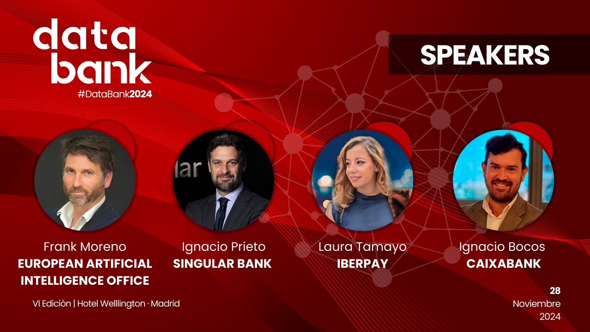 🚀 ¡Los primeros speakers confirmados para #DataBank2024 están listos para compartir sus conocimientos! 🚀

🔗 Conoce a todos los speakers confirmados aquí 👉 revolutionbanking.es/databank-speak…

Consigue tu invitación en este link ➡️ revolutionbanking.es/inscripcion-da…  🙌