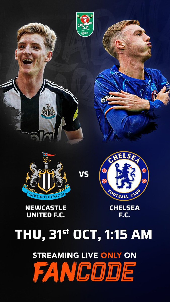 CISCGoa's tweet photo. Watch Chelsea ⚔️ Newcastle United on 31st October from 1:15 AM onwards LIVE on @fancode - https://t.co/bQtvEysR8V

Get 30% off on Chelsea Match Pass with the code CHE30
*Offer valid for new users only! 

#CarabaoCupOnFanCode #CarabaoCup #ChelseaVsNewcastle #MatchPassDiscount https://t.co/ZHxkr3oMDX
