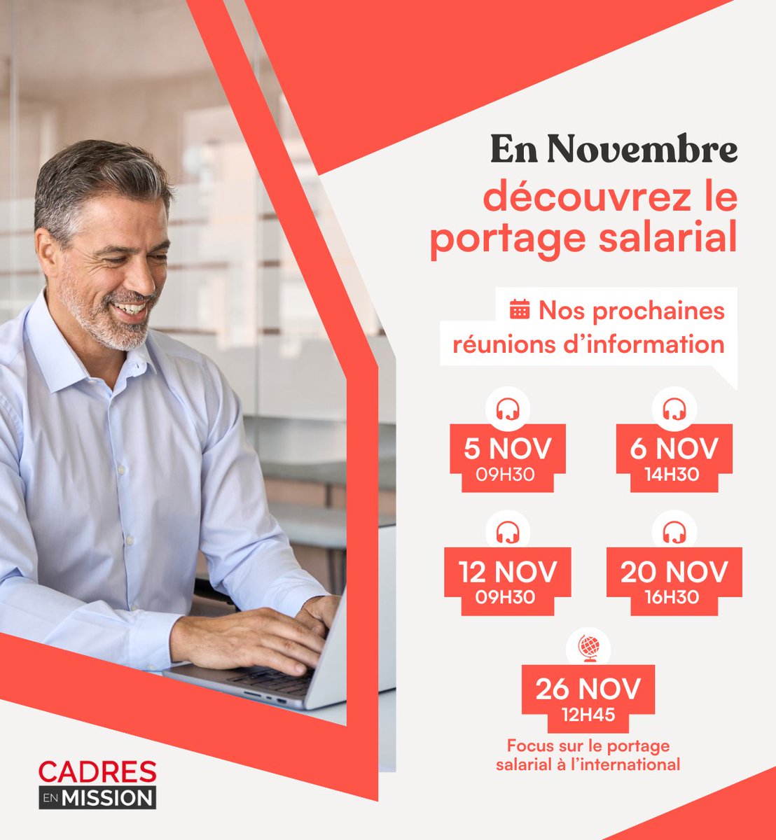 🚨 Participez à nos réunions d'information et découvrez le portage salarial
🎧 5/11
🎧 6/11
🎧 12/11
🎧 20/11
🗺️26/11 ➡️ Focus sur le portage salarial à l’international (Pour vous inscrire, sélectionnez "International" dans la liste déroulante)
pulse.ly/ucqt0qn9sg