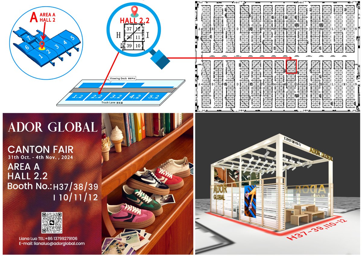 AdorGlobal's tweet photo. 🎉 The Annual Canton Fair is Here Again! 🎉

ADOR GLOBAL will be at the Canton Fair from October 31st to November 4th.
📍 Visit us a
Location: AREA A, HALL 2.2
Booth No.: H37/38/39 &amp; I10/11/12
We look forward to seeing you  to explore the latest in footwear fashion together! 👟✨ https://t.co/jUcR76ZnSi