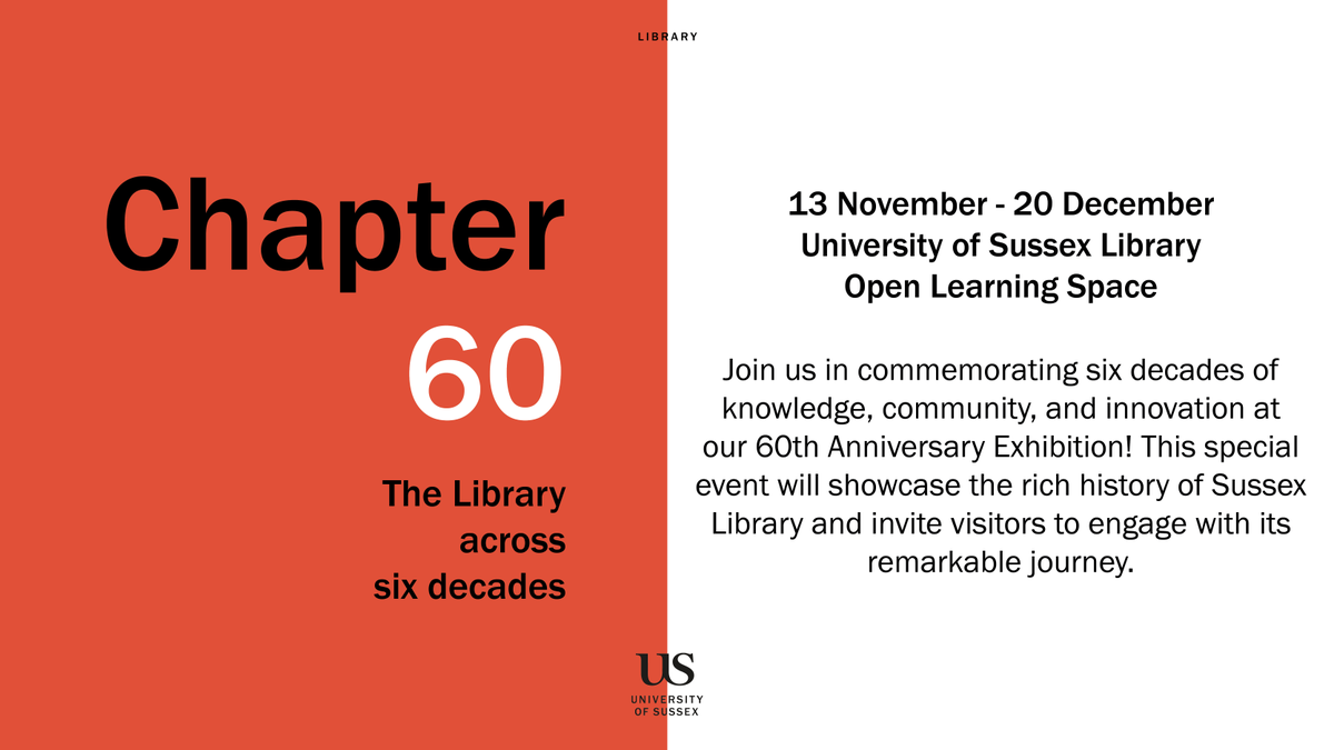 As we mark Sussex Library’s 60th anniversary, we’re celebrating six decades of knowledge-sharing, community, and innovation with a special exhibition. From 13 November, we're inviting you to explore the Library’s journey from its founding to today. #SussexLibrary60 #SussexUni