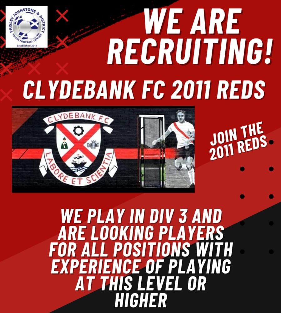 Interested? Get in touch using the following...

Facebook: facebook.com/groups/8259760…
X: <a href="/BankiesReds2011/">Clydebank FC 2011 Reds</a>
Instagram: bankies2011red
Website: clydebank2011reds.co.uk