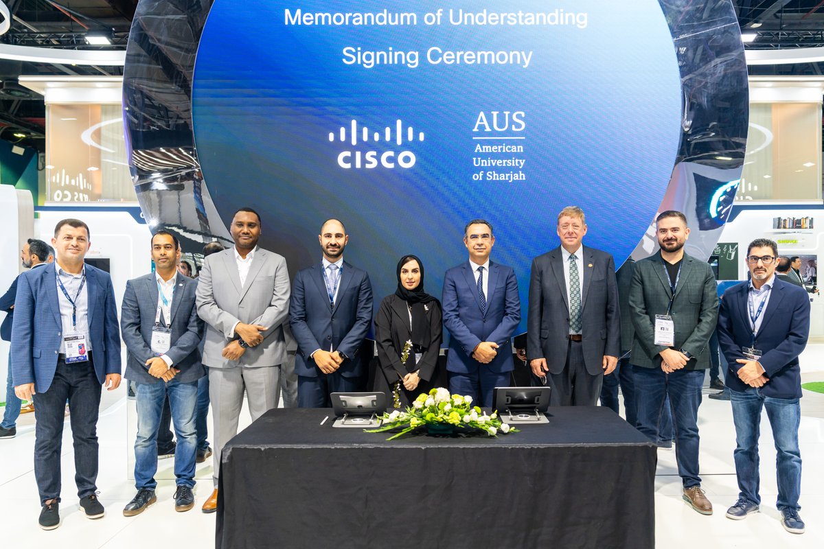 ciscomiddleeast's tweet photo. @AUSharjah is exploring new pathways to enhance digital experiences and sustainability across its campus, powered by Cisco’s technologies and expertise.

An MoU was signed during GITEX Technology Week on October 23, 2024.

#AmericanUniversityofSharjah #AUS #BecauseTomorrowMatters https://t.co/cwh0a1T1n4