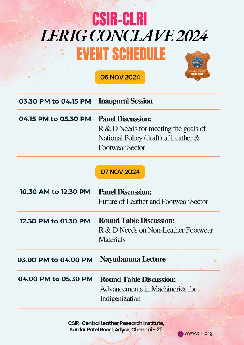 LERIG Conclave 2024 Invite
06th &amp; 07th November 2024 <a href="/clriindia/">CSIR-CLRI</a>

Live :
youtube.com/@csir-clriindi…

<a href="/CSIR_IND/">CSIR, India</a>
<a href="/DrNKalaiselvi/">N Kalaiselvi</a>
<a href="/kjsreeram/">K J Sreeram</a>
#lerig #lerig2024