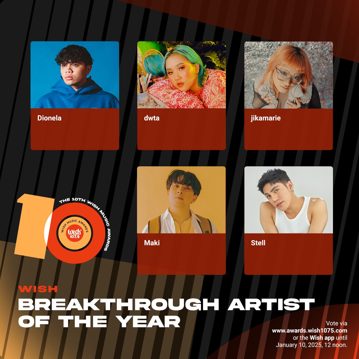 wish1075's tweet photo. Wish Breakthrough Artist of the Year
•Dionela
•dwta
•jikamarie
•Maki
•Stell https://t.co/YDZEjiDQM0