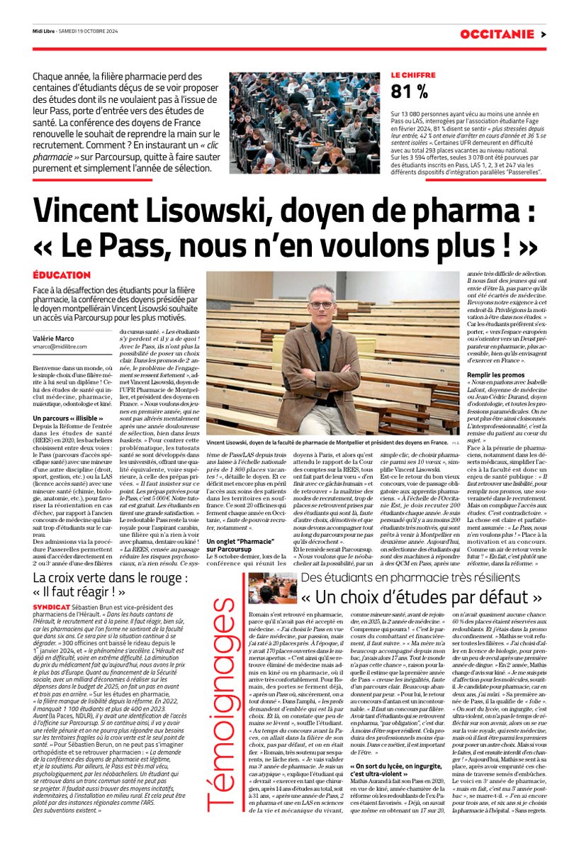 Conf Doyens Pharmacie (@doyenspharma) on Twitter photo 📰ITW du président de <a href="/doyenspharma/">Conf Doyens Pharmacie</a> dans <a href="/Midilibre/">Midi Libre</a> : "Le Pass, nous n'en voulons plus" 📰ITW du président de <a href="/doyenspharma/">Conf Doyens Pharmacie</a> dans <a href="/Midilibre/">Midi Libre</a> : "Le Pass, nous n'en voulons plus"