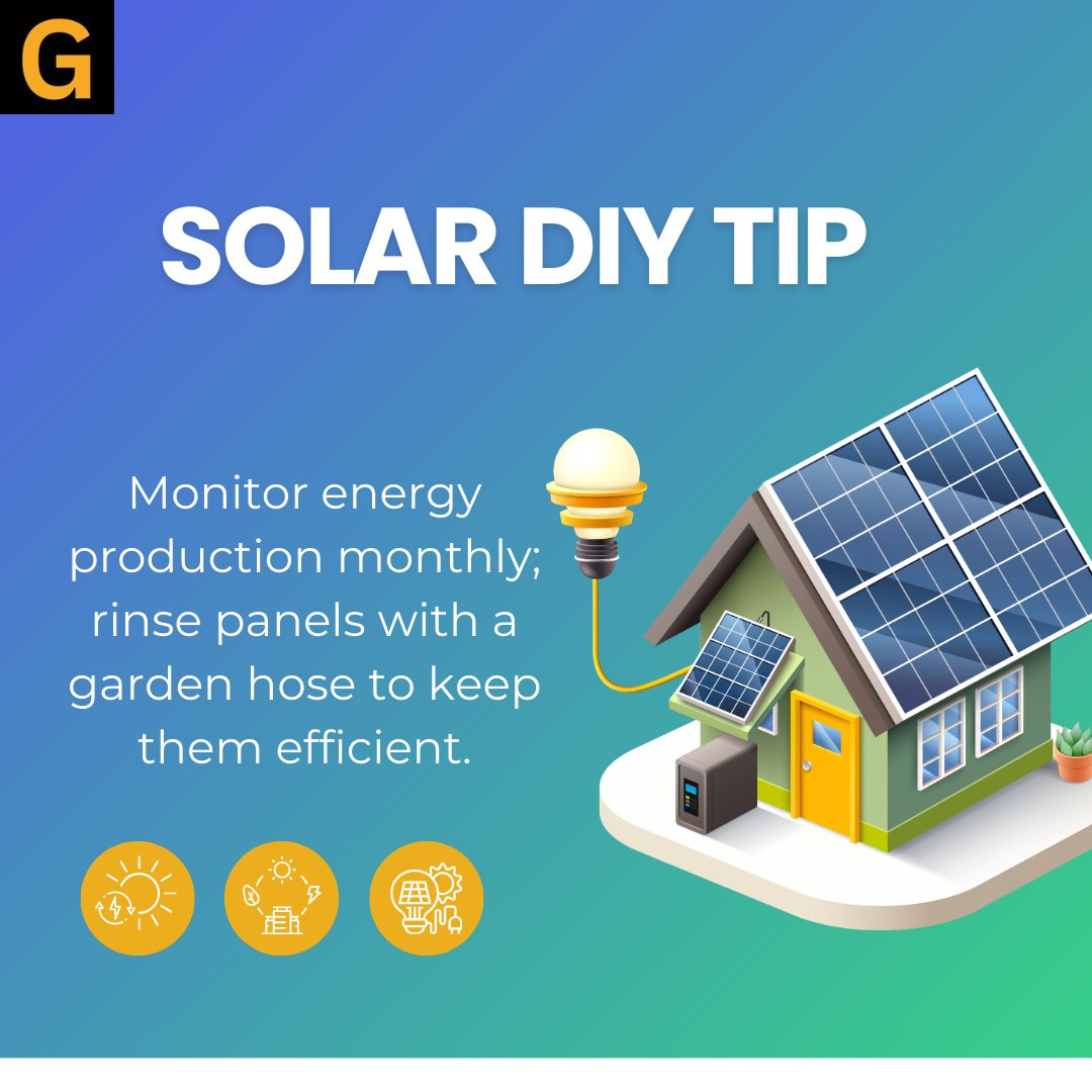 gogetfix's tweet image. Maximize efficiency! Monitor your energy production monthly and give your solar panels a rinse with a garden hose for optimal performance. 📷📷
.
.
.
#SolarDIY #SolarEnergy #GreenLiving #RenewableEnergy #SolarPanels #EcoTips #SustainableLiving #EnergyEfficiency #SolarPower #DIY