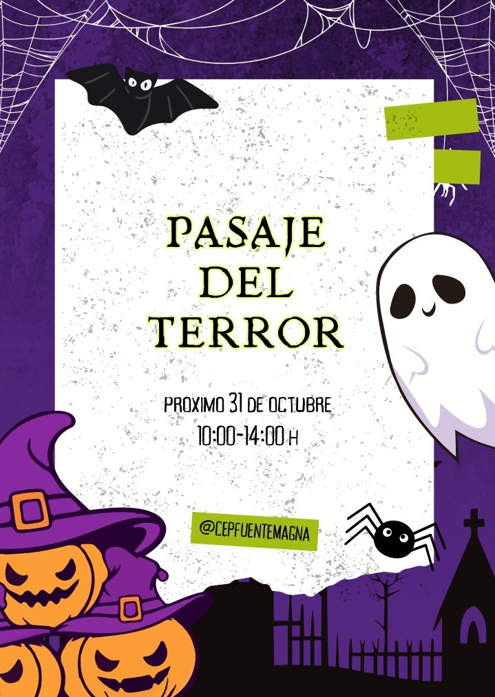 cepfuentemagna's tweet photo. El próximo 31 de octubre tendrá lugar en nuestro centro "El pasaje del terror" realizado por nuestro alumnado de 6° de primaria. ¡Os esperamos!

#educauja
#Halloween
#pasajedelterror https://t.co/GPTGq6tMNo