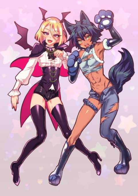 ハロウィン的なバンパイアボーイ&ウルフボーイ&その上位存在ガイズの絵です(再掲) 