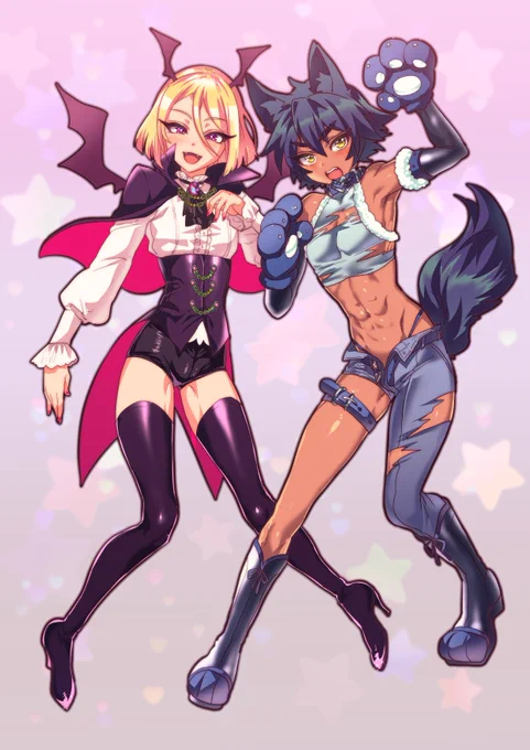 ハロウィン的なバンパイアボーイ&ウルフボーイ&その上位存在ガイズの絵です(再掲) 