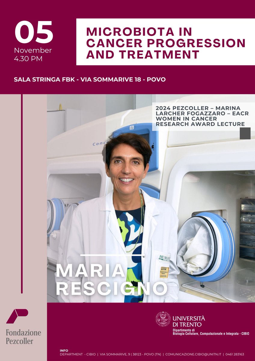 Fondazione Pezcoller (@pezcoller) on Twitter photo It's a pleasure to host Professor <a href="/maria_rescigno/">Maria Rescigno</a> from Humanitas University, winner of 2024 Pezcoller - Marina Larcher Fogazzaro - <a href="/EACRnews/">EACR</a> Women in Cancer Research Award in our Trento! 🌟
She'll give a scientific lecture at <a href="/CIBIO_UniTrento/">CIBIO - UniTrento</a> 🧪
More 👉 pezcoller.it/it/i-premi/the… It's a pleasure to host Professor <a href="/maria_rescigno/">Maria Rescigno</a> from Humanitas University, winner of 2024 Pezcoller - Marina Larcher Fogazzaro - <a href="/EACRnews/">EACR</a> Women in Cancer Research Award in our Trento! 🌟
She'll give a scientific lecture at <a href="/CIBIO_UniTrento/">CIBIO - UniTrento</a> 🧪
More 👉 pezcoller.it/it/i-premi/the…