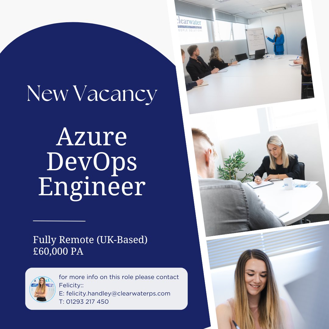 Clearwaterps's tweet image. ✨ Azure DevOps Engineer Wanted! ✨

For more information on the role, please get in touch with Felicity:
 📧felicity.handley@clearwaterps.com 📞 01293 217 450
 
Want to APPLY RIGHT NOW? Head to clearwaterps.com. 
 
 #hiring #newjobs #azuredevopsengineer #applynow