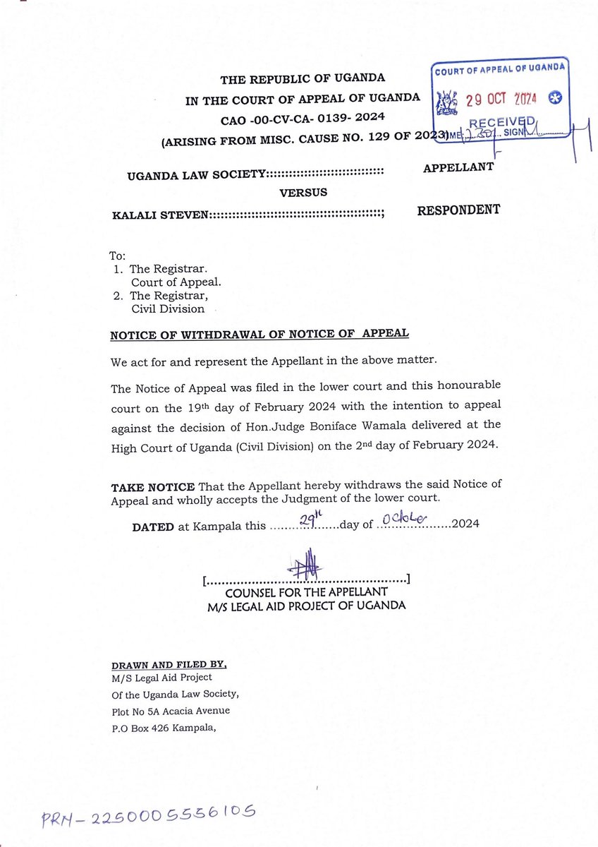 IsaacSsemakadde's tweet photo. UPDATE: Glad to report that the #RadicalNewBar governing council of the @ug_lawsociety has withdrawn the purported appeal filed by the former council against the landmark Kalali Decision. #BangTheTable #BackOnTrack https://t.co/Se4VIoKsz8