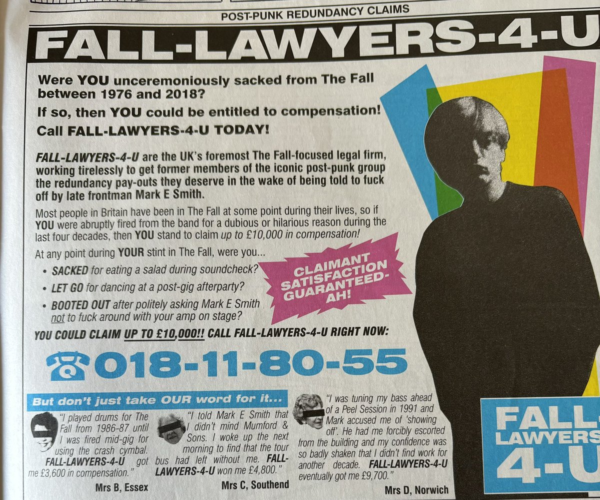 Just got my copy of this year’s Viz annual - The Guard’s Parcel - featuring a load of bits by me, including this Fall-centric legal ad. Out now!