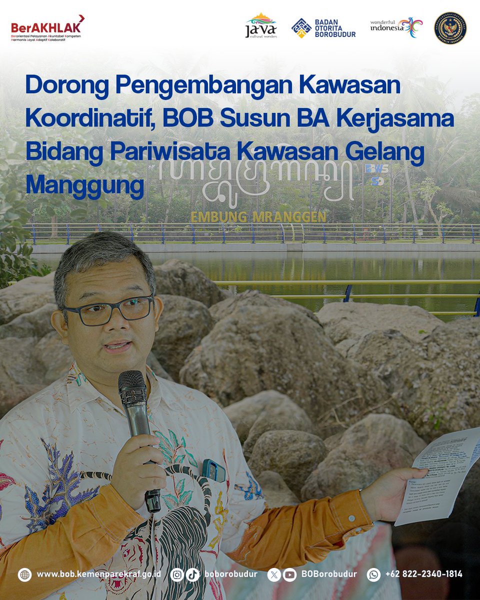 BOBorobudur's tweet image. Badan Pelaksana Otorita Borobudur (BPOB) melakukan Penyusunan Berita Acara Kesepakatan Kerja Sama Bidang Pariwisata di Kawasan Gelang Manggung, Selasa (29/10/2024) bertempat di Rest Area Embung Mranggen Srumbung, Kabupaten Magelang. #BOB #Bappeda #BOBorobudur #WisataMagelang