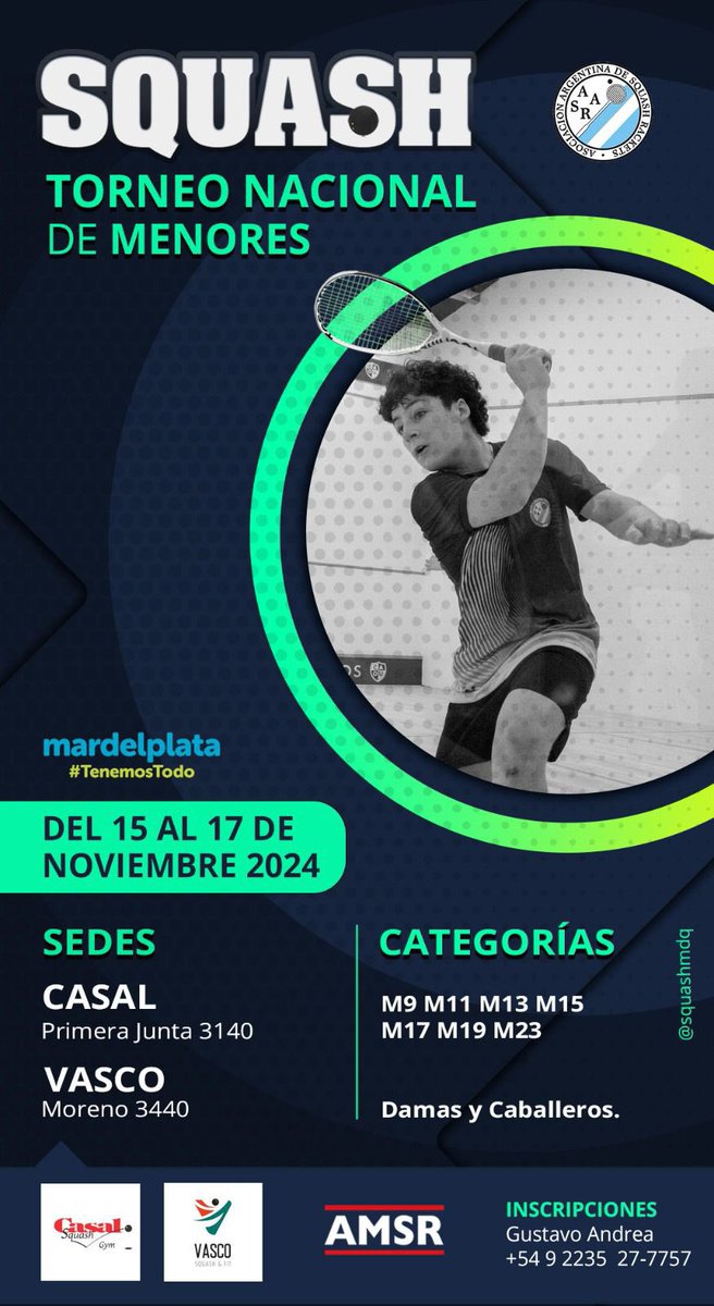 Liga de norte en #resistencia y cierre del año en <a href="/AsocMarplatense/">Asoc Marplatense</a> cierre circuito nacional AASR de menores de argentina <a href="/aasquashra/">AASRA</a> . #latierracolorada dará su presencia .