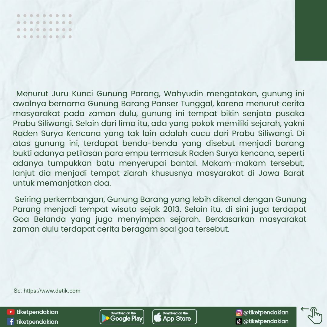 tiketpendakian's tweet photo. Yuk, kita eksplorasi lebih dalam tentang Gunung Parang!🚀🌄

#ExploreGunungParang #BudayaLokal #WisataSpiritual #LegendaGunung #PendakiNusantara #SpiritualJourney #WarisanBudaya #LestarikanTradisi #tiketpendakian #tradisi #sobatpendaki #pendaki #gunung #IndonesianCulture https://t.co/RML1Z2OTKb