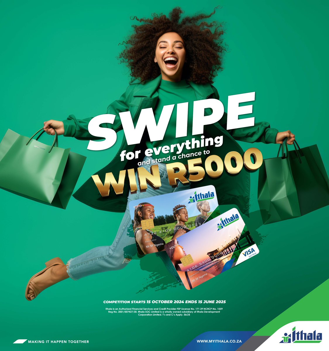 Don’t let cash hold you back from winning R5 000! Ayboo! Swiper wena for that petrol, grocery, YONKINTO and stand a chance to win R5 000 OTHI WENA towards your festive season needs. TC's and Cs apply.

#MyIthala #RedefiningWealth.