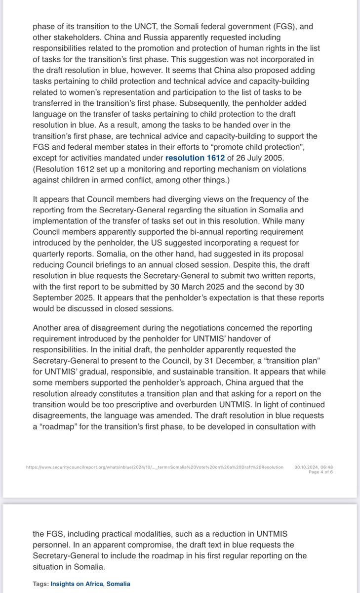 alihwarsame's tweet photo. #Somalia: 👉  
Vote on a Draft Resolution:  
👇  
Today (30 October), the Security Council is expected to vote on a draft resolution that authorizes the transition of the UN Assistance Mission in Somalia (#UNSOM) to the UN Country Team (#UNCT) over a two-year period, beginning on 1 November.  

Stay tuned!