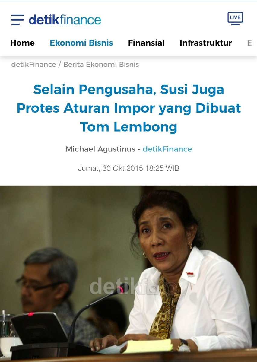 Bu <a href="/susipudjiastuti/">Susi Pudjiastuti</a> yg saat itu masih sesama sejawat menteri saja pernah protes pada aturan impor ugal2an yg dibuat oleh Tom Lembong.