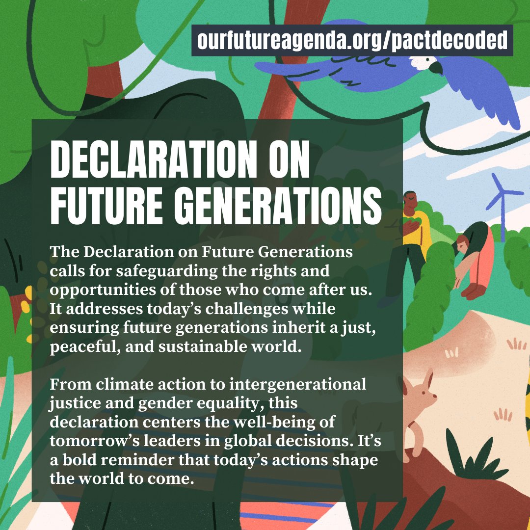 Our Future Agenda (@ourfutureagenda) on Twitter photo 🌍 Curious about the Declaration on Future Generations?
We've got you covered with our easy-to-read summary!
From climate action to gender equality, see how this declaration protects the rights of those who come after us
Dive in: our-future-agenda.shorthandstories.com/pactdecoded/pa…
#OurCommonFuture 🌍 Curious about the Declaration on Future Generations?
We've got you covered with our easy-to-read summary!
From climate action to gender equality, see how this declaration protects the rights of those who come after us
Dive in: our-future-agenda.shorthandstories.com/pactdecoded/pa…
#OurCommonFuture