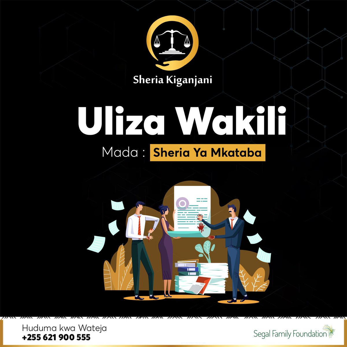 SheriaKiganjani's tweet photo. ULIZA WAKILI DAY! Tunakaribisha maswali kuhusu SHERIA YA MKATABA kupitia komenti au kutuma ujumbe binafsi bila malipo yoyote.
#sheriakiganjaniapp #sheriakiganjani #skulizawakili #legaltech #legalgurus #kaributukuhudumie #freeday #maswalinamajibu #sheriayamkataba #lawsofcontract https://t.co/u6JoV8yYW8
