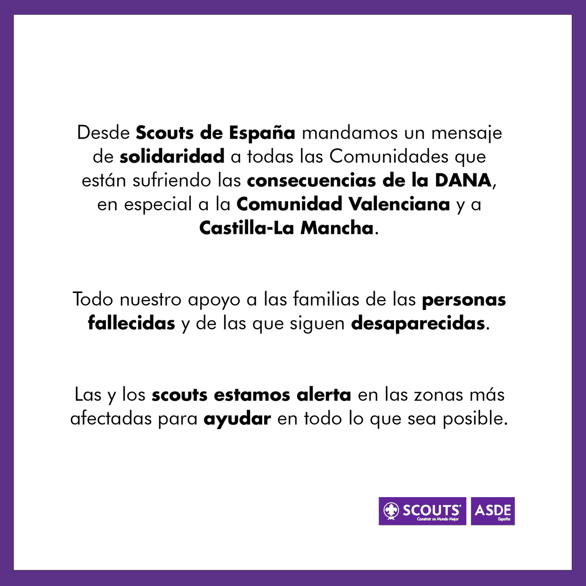 scout_es's tweet photo. Comunicado de Scouts de España (@scout_es) sobre la DANA.
⚜️S.L.P.S.⚜️ https://t.co/iaEe9lEl3o