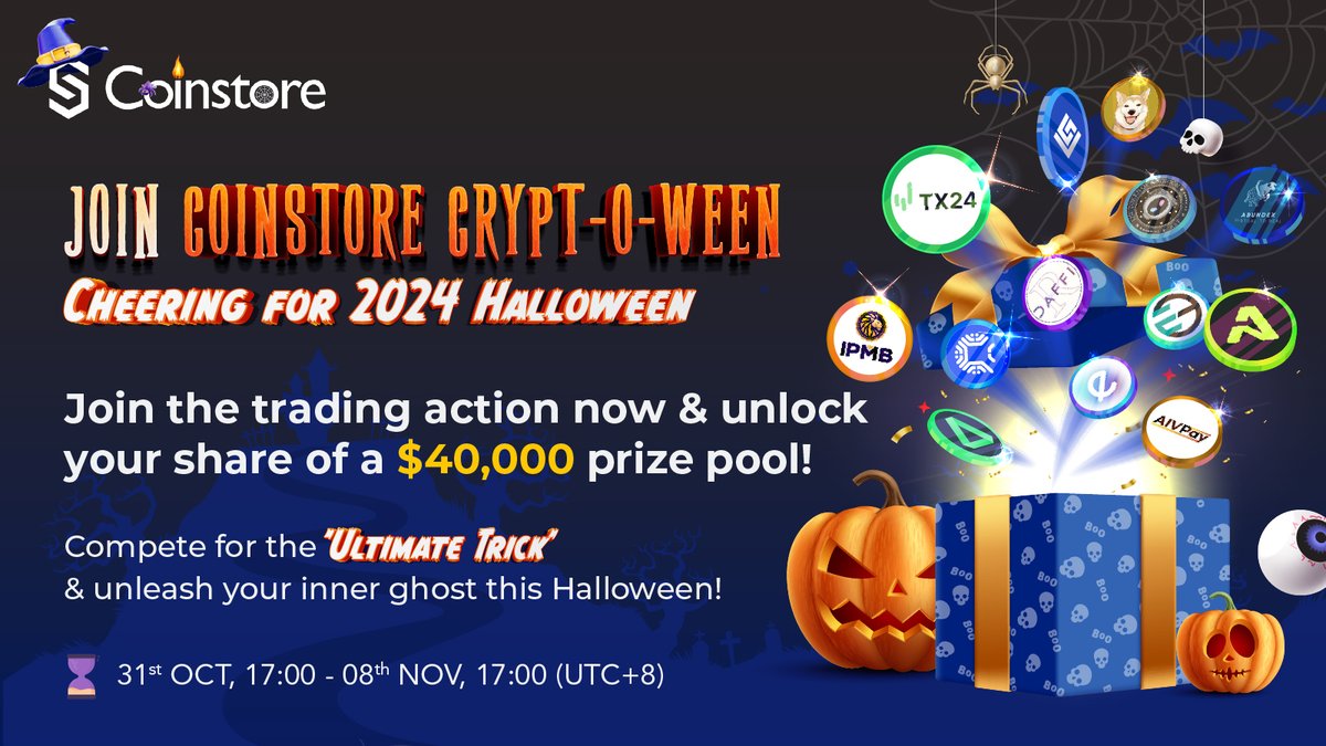 CoinstoreExc's tweet photo. 🕸️ Welcome to Coinstore’s Spooky Crypt-O-Ween Bash! 🎃

🎁 Unleash the Thrills and Chase Your Share of a Massive 40,000 USDT Prize Pool!

🗓️ Event Dates: October 31, 17:00 - November 8, 17:00 (UTC+8)

Participate Now: https://t.co/65MzUhlgql
More Details Here: https://t.co/dDp7YjcOG4

🧛‍♂️ Join us for a spine-tingling experience packed with rewards!

#CryptOween #Halloween #Coinstore