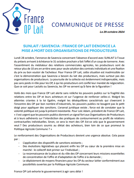 LEleveurlaitier's tweet photo. Conflit #Sunlait #Savencia : la réaction de France OP Lait, la fédération des organisations de producteurs 👇 https://t.co/TCoAuH9Rl0